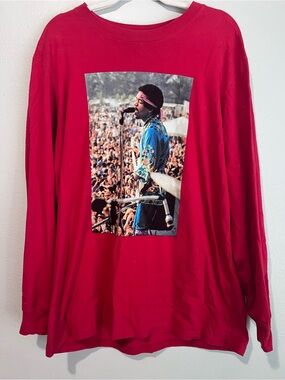 Hendrix live 1969 Red Graphic Long Sleeve Tee with Concert Photo XL